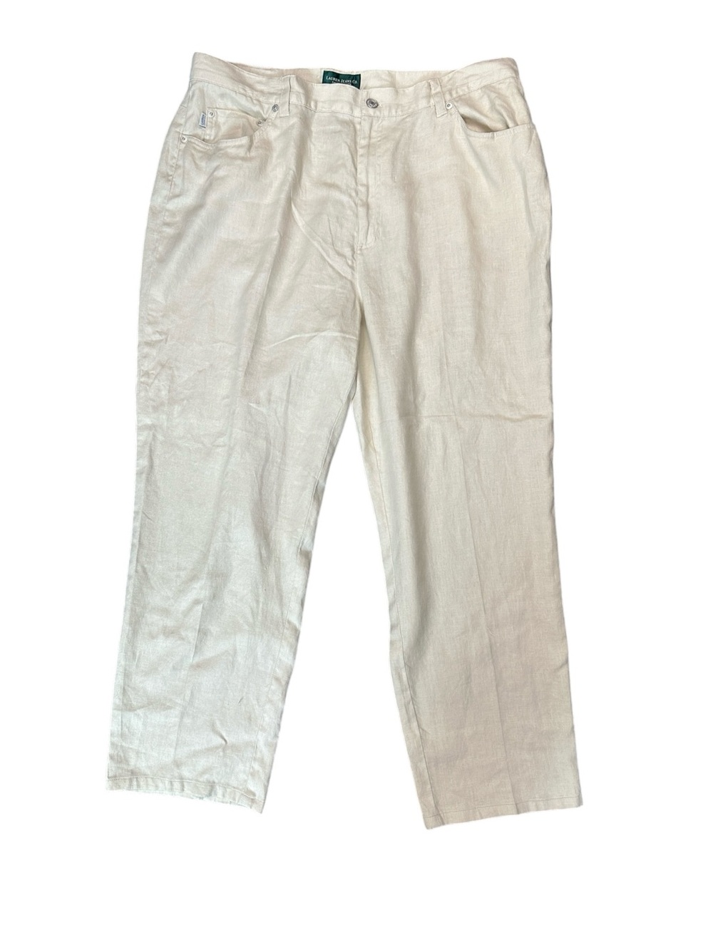 Lauren Jeans Co Ralph Lauren cream 100% linen relaxed fit trouser pants Size 18W